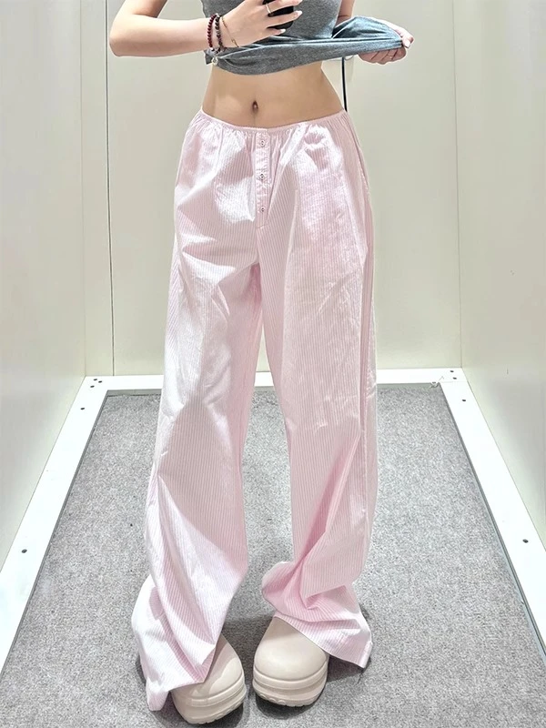 【DMXJ大梦想家】韩版粉色睡裤女长裤2025新款夏季休闲裤宽松遛弯裤