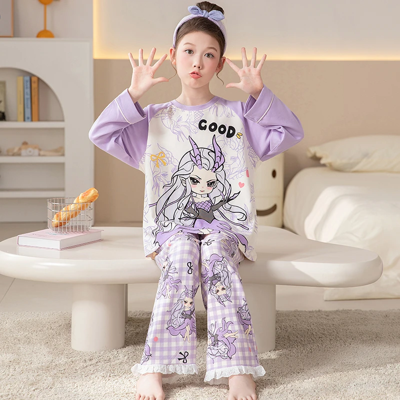 100%棉睡衣女童敖闰秋装2025新款大童女孩秋季家居服套装儿童衣服