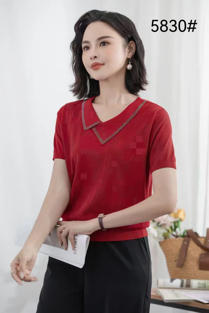 夏季新款宽松百搭天丝短袖中老年妈妈装减龄时尚