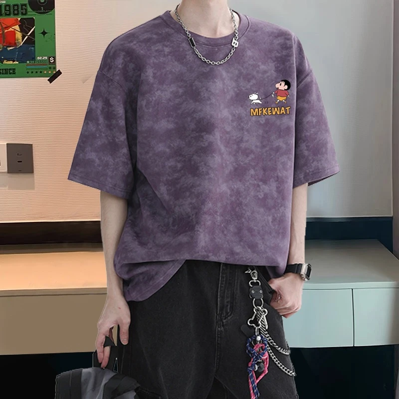 青少年扎染纯棉短袖t恤男女同款宽松大码上衣美式潮牌简约风半袖