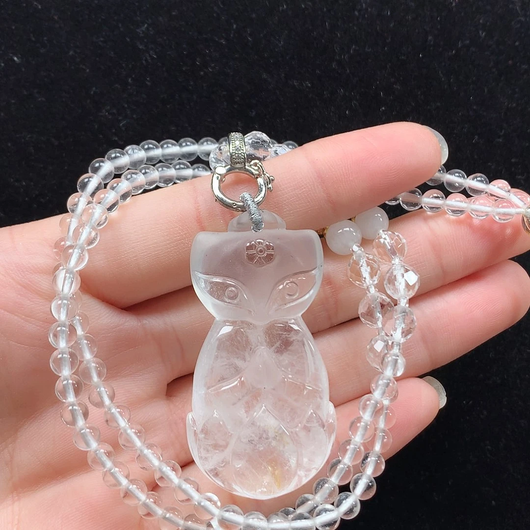 水晶吊坠(赠链)未镶嵌喜马拉雅白幽灵心愿狐套链