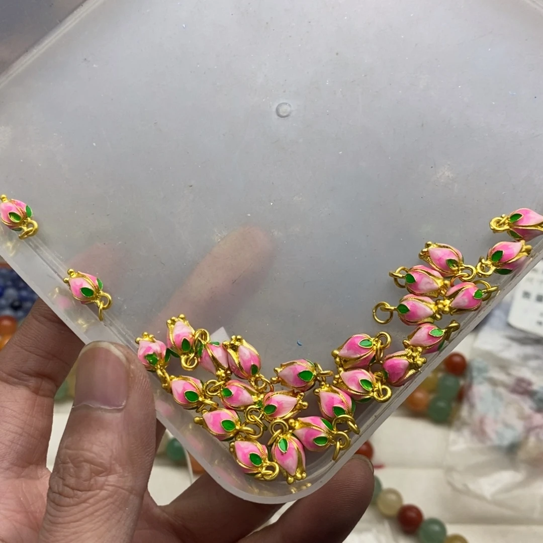 玛瑙/玉髓未镶嵌珠宝半成品三个s金花花提溜E21