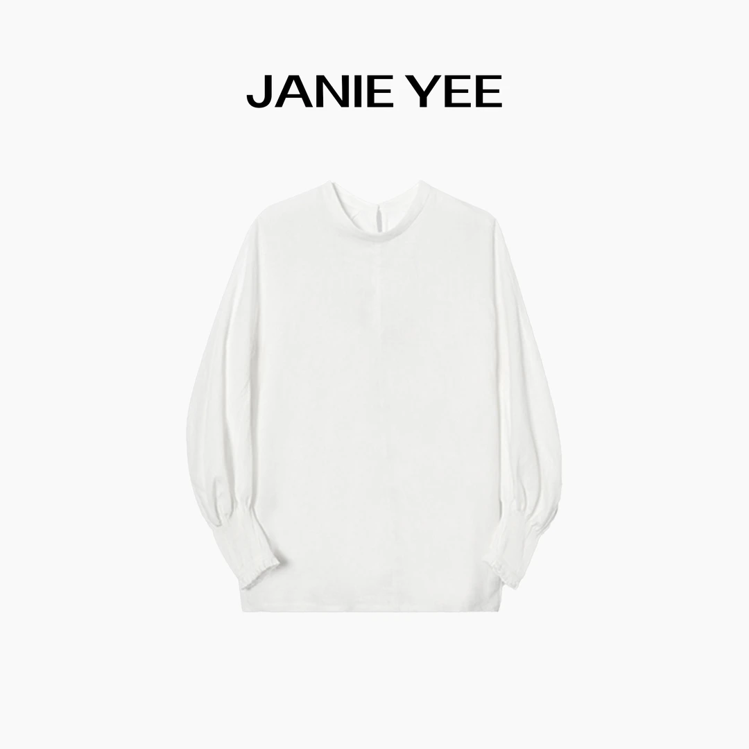 Janie Yee"风琴衬衫" 老钱风100苎麻慵懒宽松休闲大衬衫 25A0523