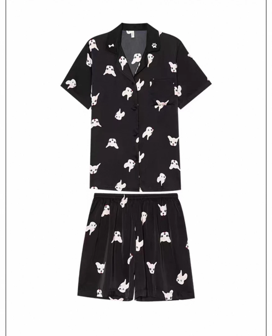 ANNA重磅百分百桑蚕丝小奶狗短袖短裤套装