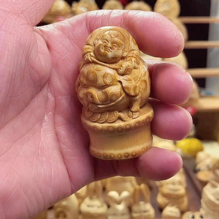 水***晶竹竹根雕童子牧猪手把件