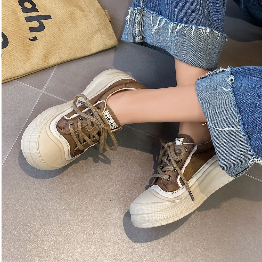 春季新款大头丑萌休闲鞋真皮擦色复古时尚轻便系带板鞋/dfd5008