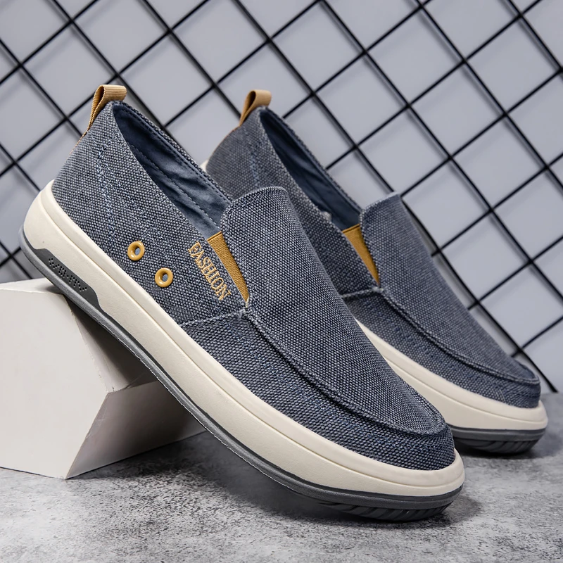 春秋帆布鞋透气一脚蹬夏季男士大码软底舒适韩版老北京布鞋休闲鞋