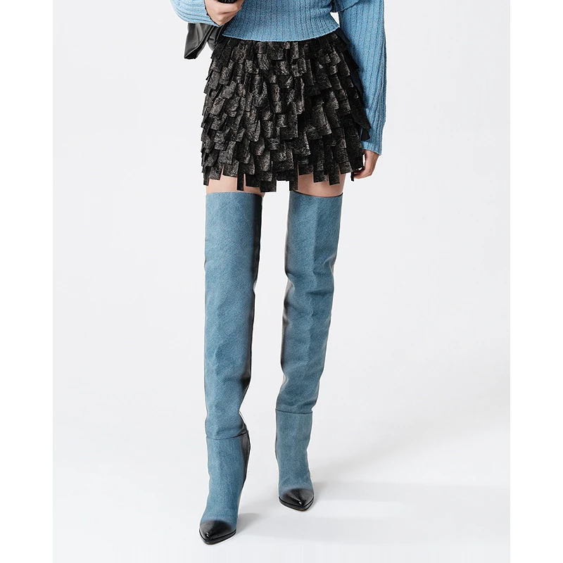 D63女装25春季时尚黑色半身裙松紧腰时尚重工短款百褶裙5F1Q81213