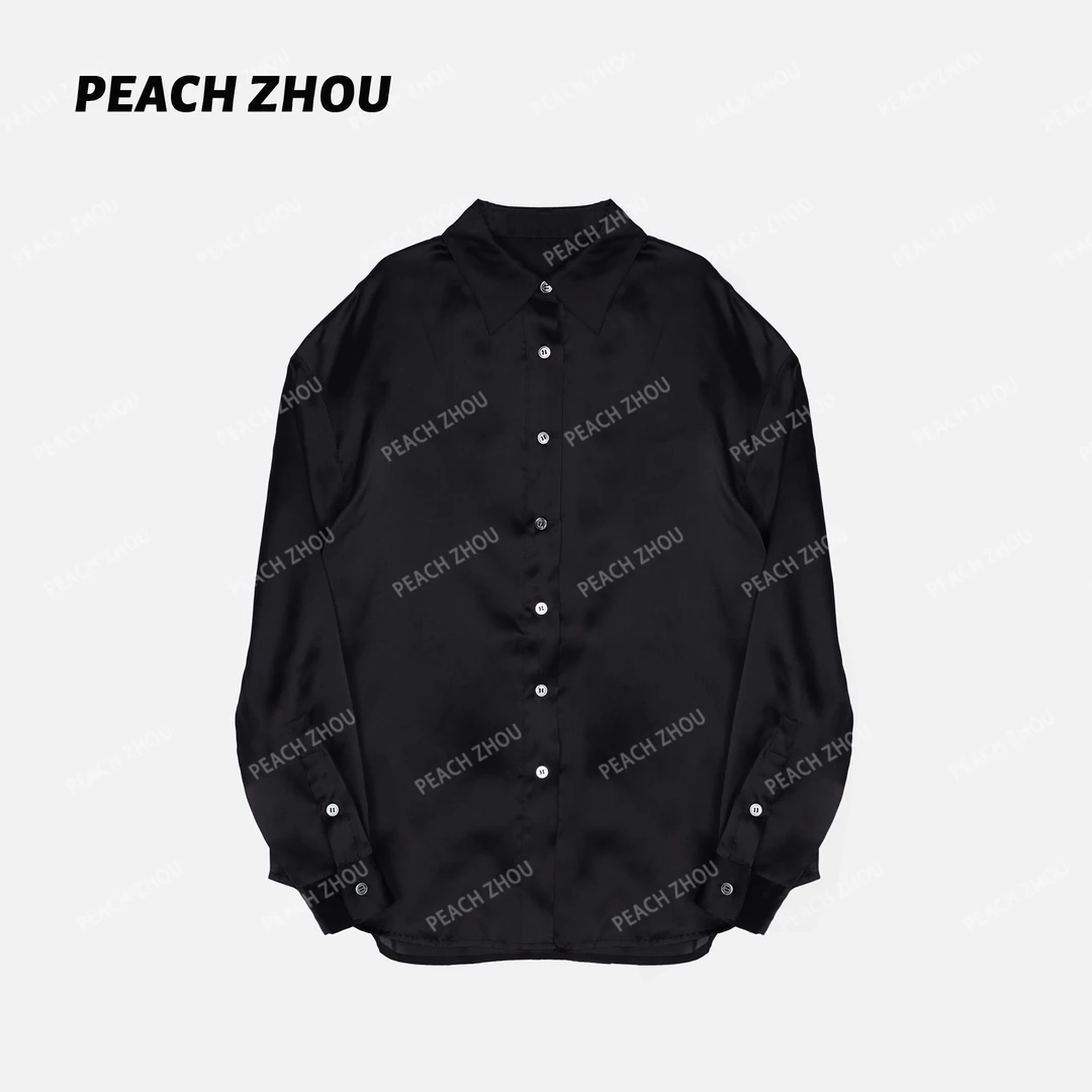 『PEACHZHOU』100真丝高级感宽松翻领廓形衬衫极简休闲贵气中性长袖