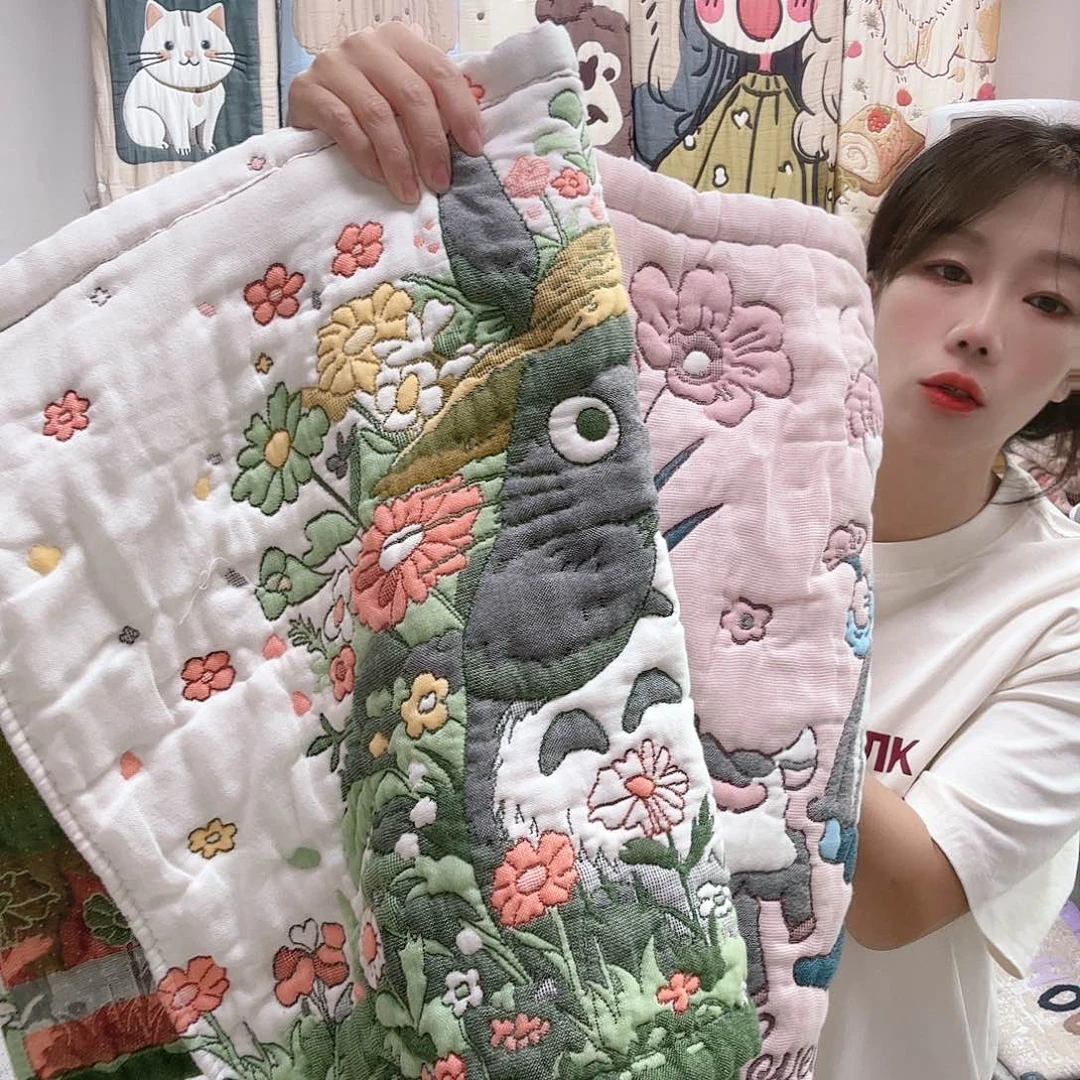 棉泡芙枕巾2对粉女孩➕龙猫