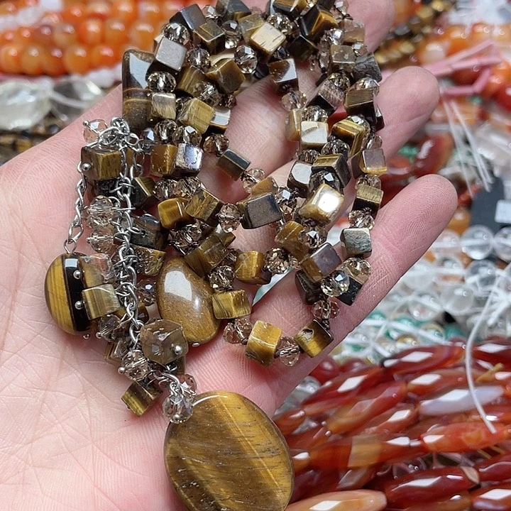 玛瑙/玉髓珠宝半成品未镶嵌一条虎眼毛衣链