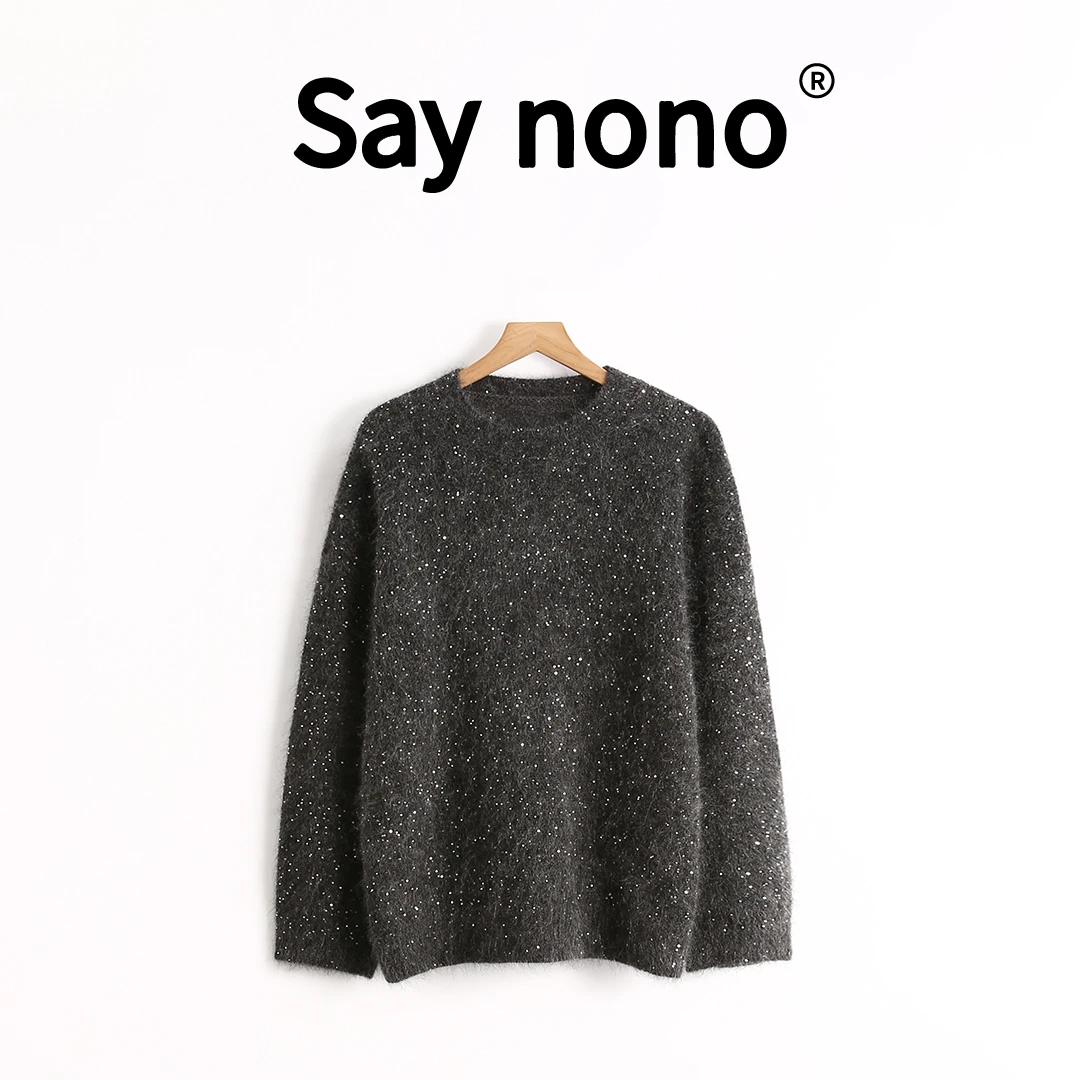 懒猫nono│Saynono 马海毛亮片长袖保暖圆领百搭针织衫 /SYB2129