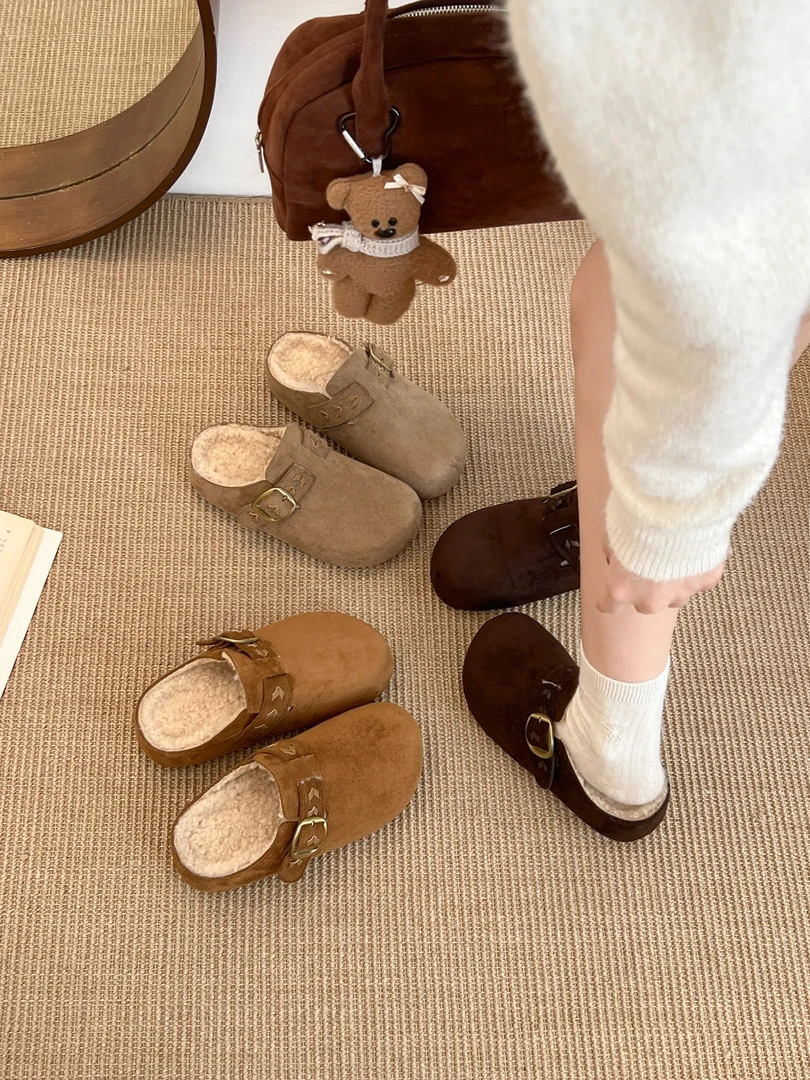 【C.H】2025冬季新款勃肯保暖加绒棉靴小土豆女鞋加厚增高拖鞋