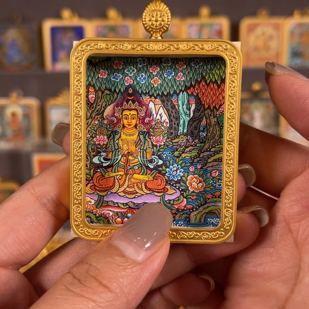 吊坠弥勒彩唐满工完德加纯本工青海热贡唐卡