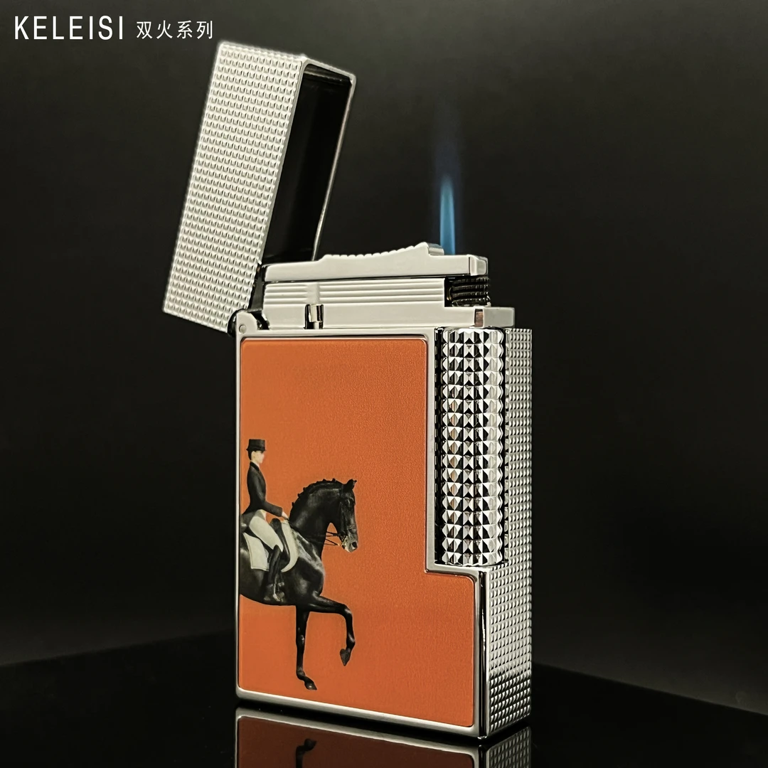 KELEISI【爱马仕H&K】高档朗声双火直冲防风切换点茄侧滑充气打火机