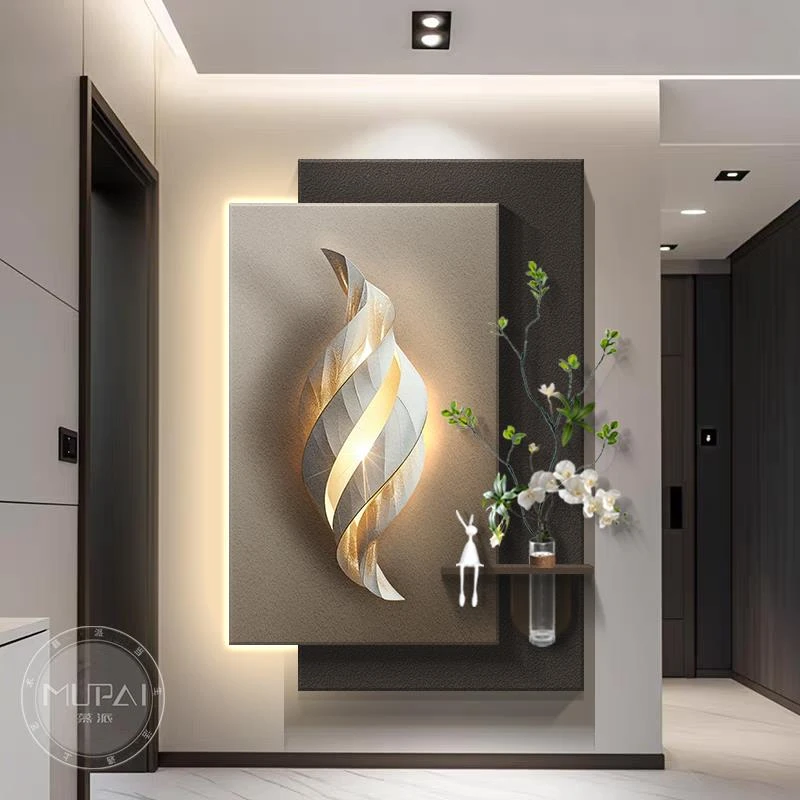 轻奢高级感入户玄关装饰画立体画挂画造景走廊过道壁画灯2025新款
