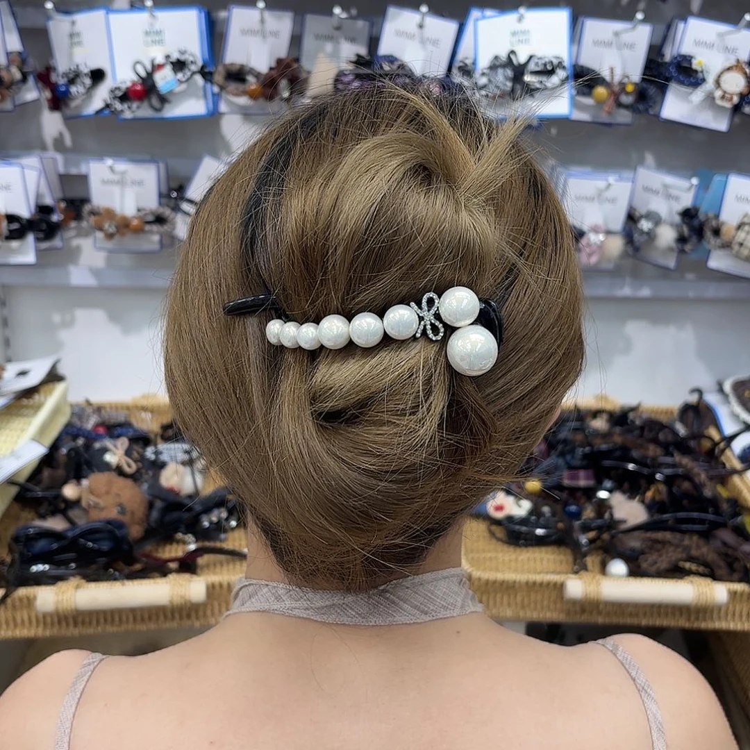 皮质铁合金编号50蝴蝶结珍珠扭扭夹