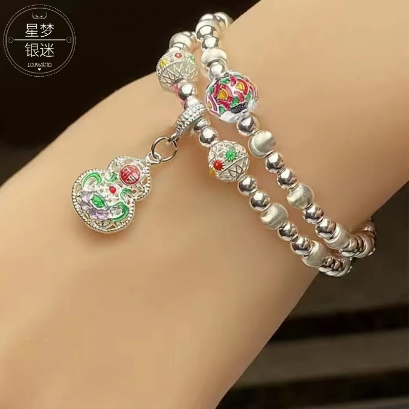 足银手链 银9999珐琅葫芦手串手链女款国风新中式轻奢手链高级感