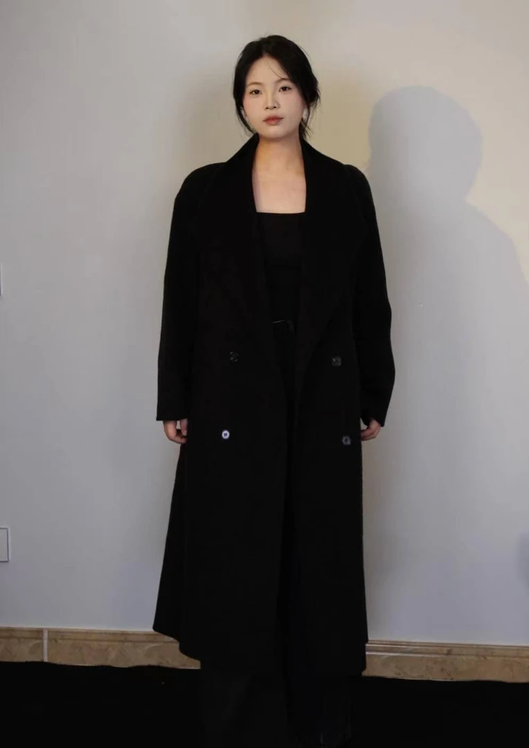 长款秋冬宽松型轻职风女毛呢外套气质毛呢女装