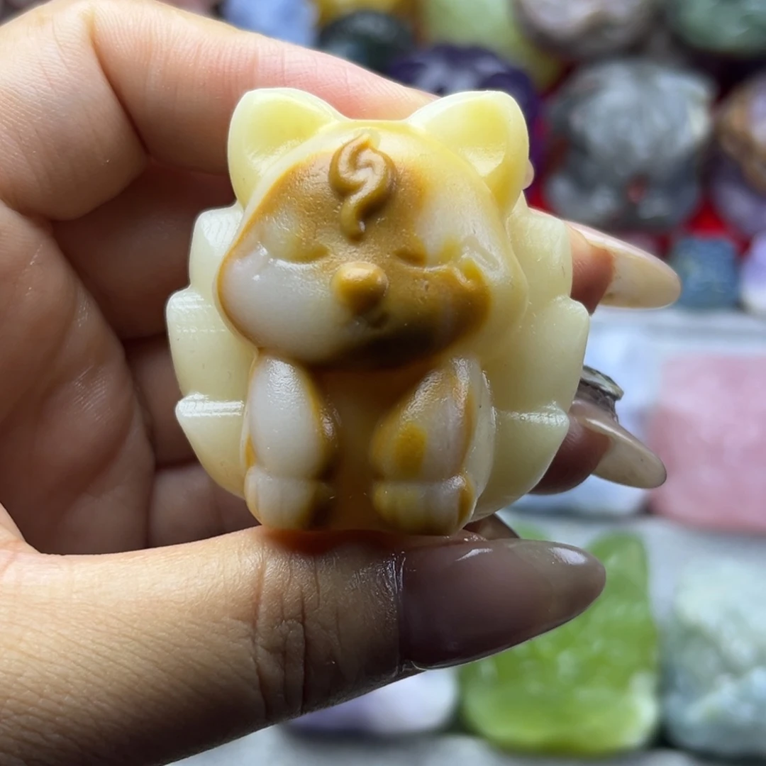 大理石磁石醒狮手把件