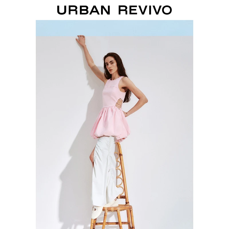 【明星同款】UR2025春季新款女装拼接抽绳无袖连衣裙UYV750026