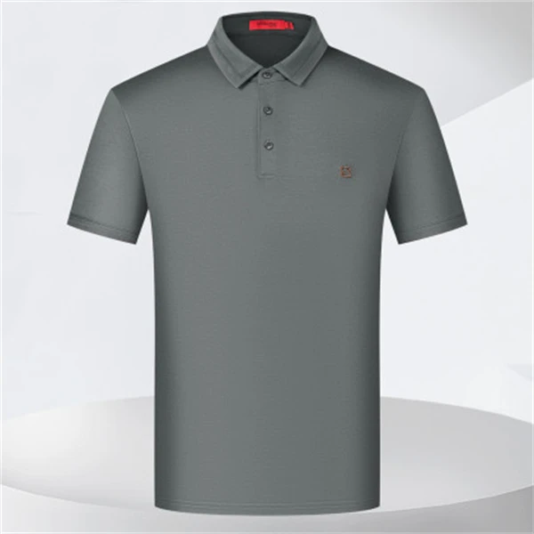 桑蚕丝夏季撞色翻领专版纽扣门襟左胸口刺绣logo短袖BM502A004