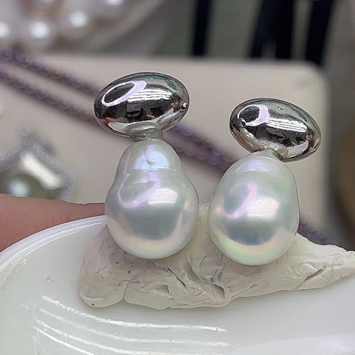 淡水珍珠银S925镶嵌耳饰