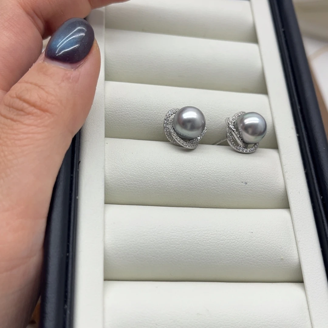 银S925镶嵌海水珍珠耳饰