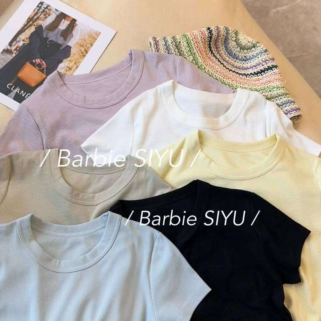 【慧子推荐】832春夏季螺纹新款简约显瘦圆领正肩纯色T恤