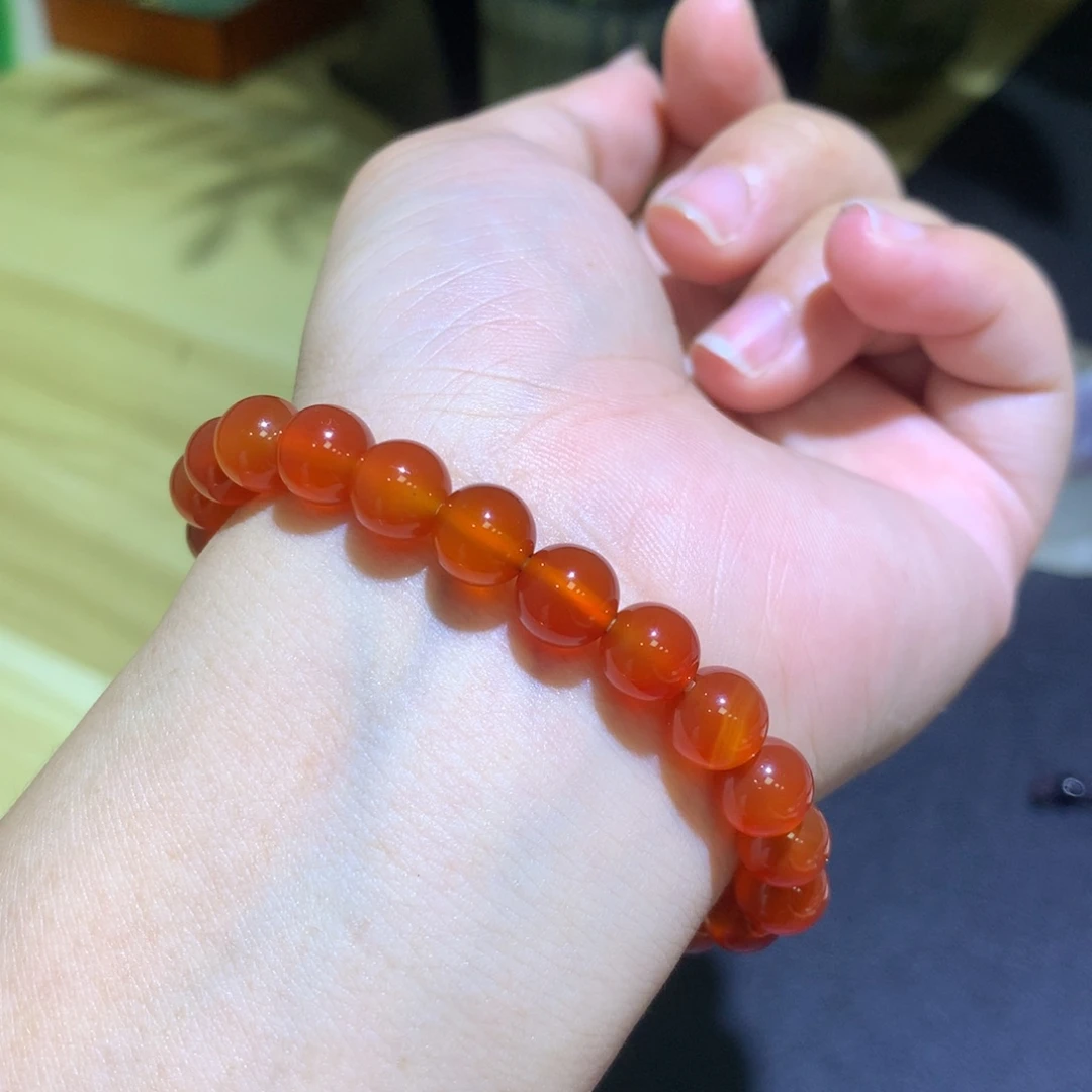 玛瑙/玉髓未镶嵌手镯卡8红玛瑙手串