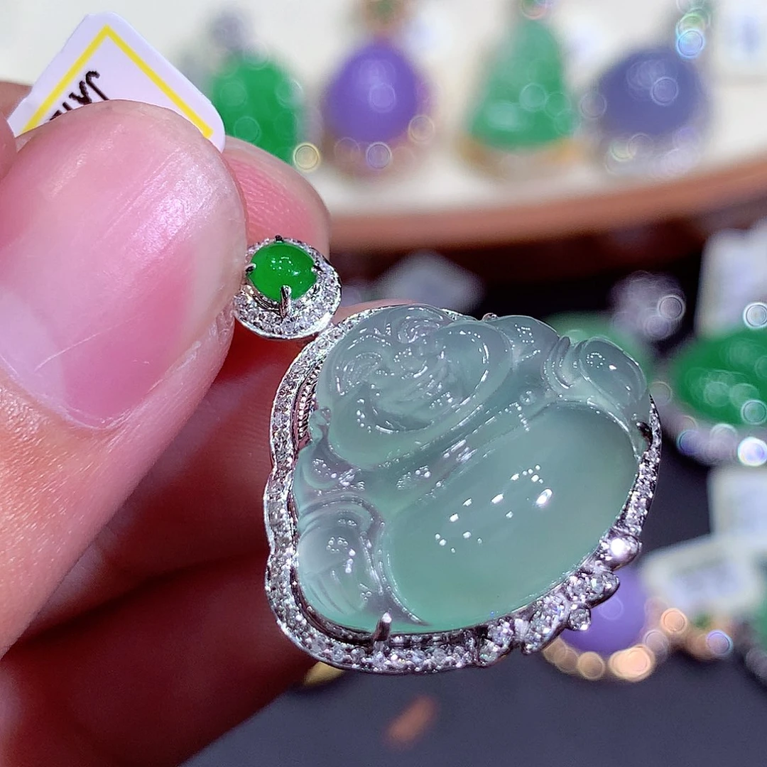 翡翠18K金镶嵌吊坠(不含链)