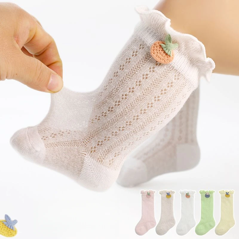 宝宝袜子夏季薄款0-3月婴儿袜网眼透气a类新生儿童防蚊中筒袜
