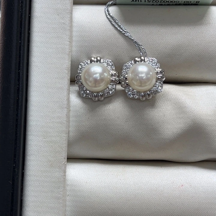 银S925镶嵌耳饰海水珍珠7-8mm19号