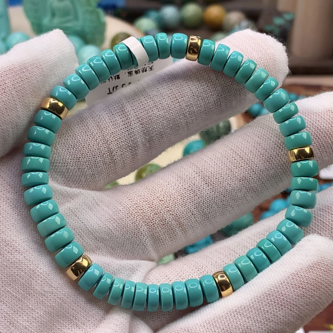 绿松石18K金镶嵌珠宝奇石6.5毫米