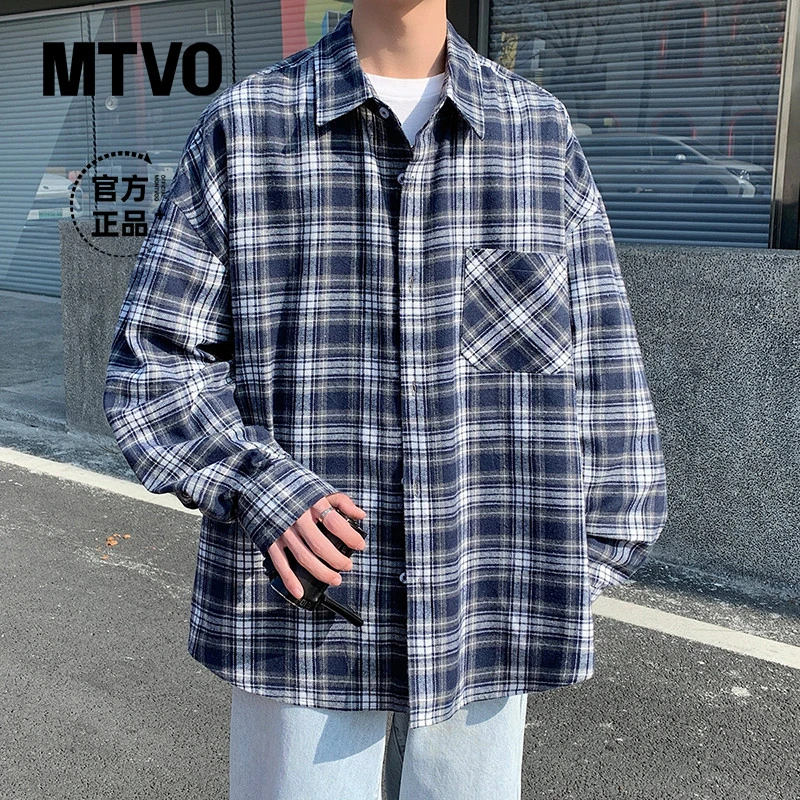 迈特优格子衬衫男士秋季新款衬衫美式复古痞帅工装夹克衬衣服6302