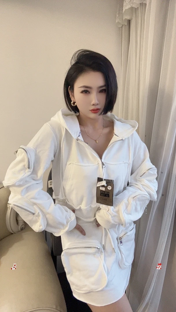 2025网红爆款连帽工装外套工装短裙小众个性两件套套装