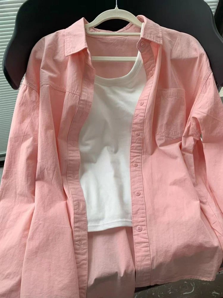 100%纯棉正肩衬衫女叠穿小个子宽松遮肉显瘦高级衬衣外穿长袖上衣