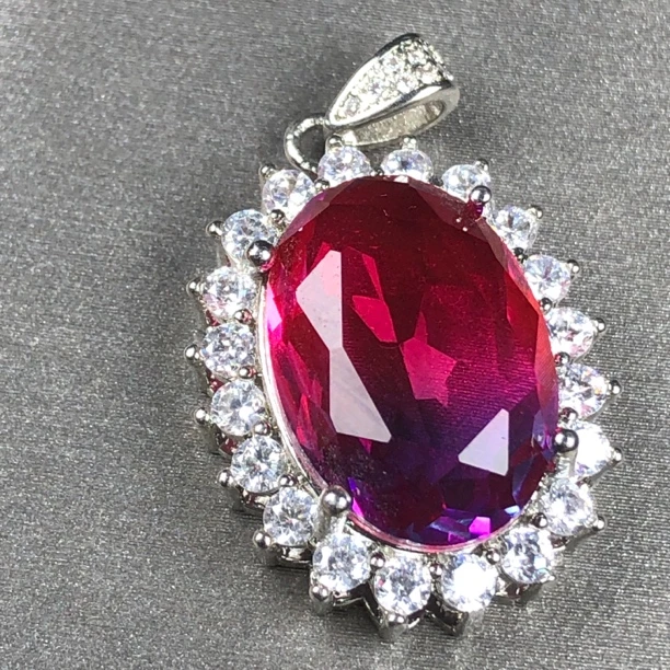 21174红蓝双色碧碧吊坠银色托16克拉4爪太阳花开口可调节气质时尚