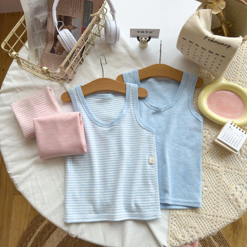 儿童彩棉背心男女宝宝四季款无骨贴身无袖打底内穿睡衣居家服a类