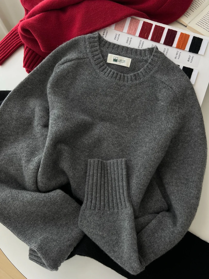 马鞍肩上衣 秋冬必备慵懒风厚款保暖羊毛衫韩版纯色宽松圆领毛衣