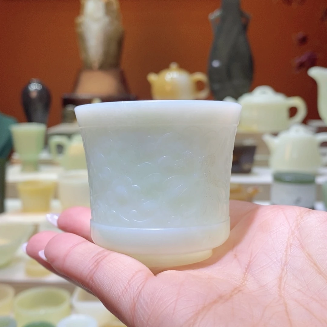 未镶嵌和田玉摆件和田玉白玉百花杯75ml