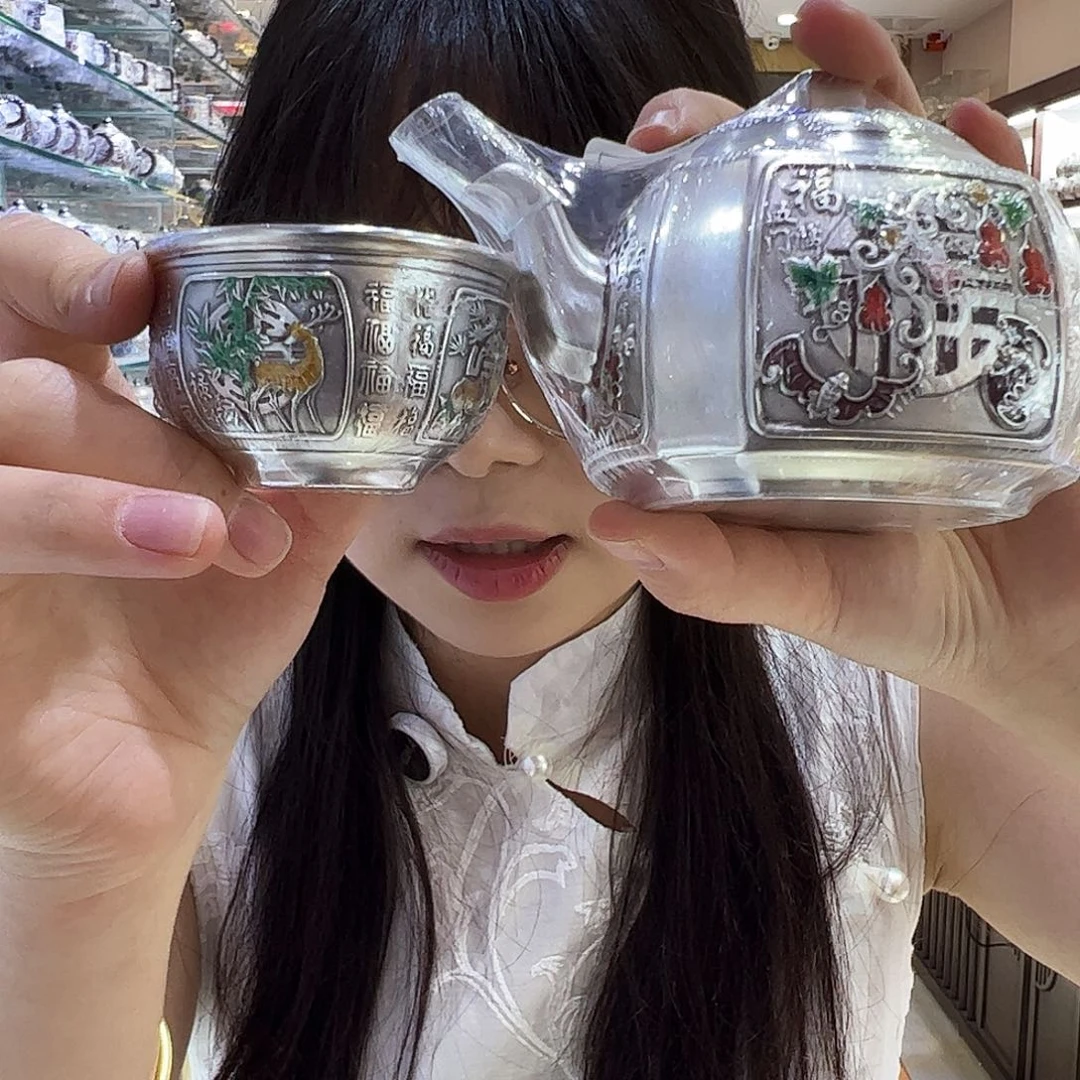 999珐琅茶具1壶2杯约264克