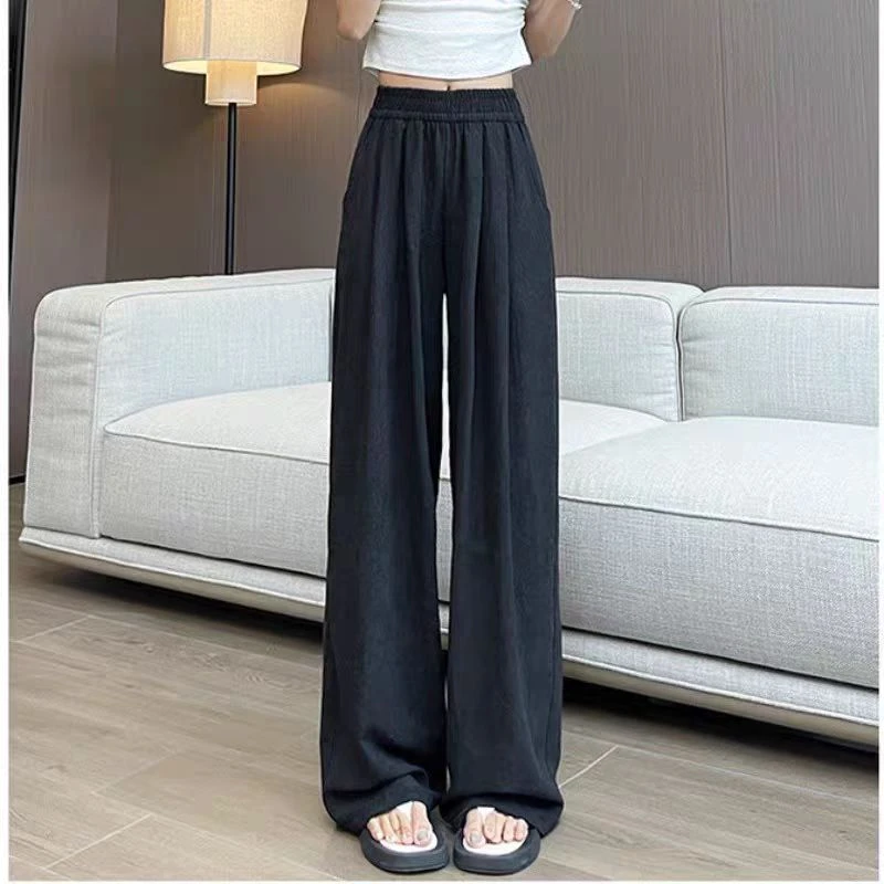 2025年新款高腰直通时尚百搭女士纯色松紧腰运动休闲裤