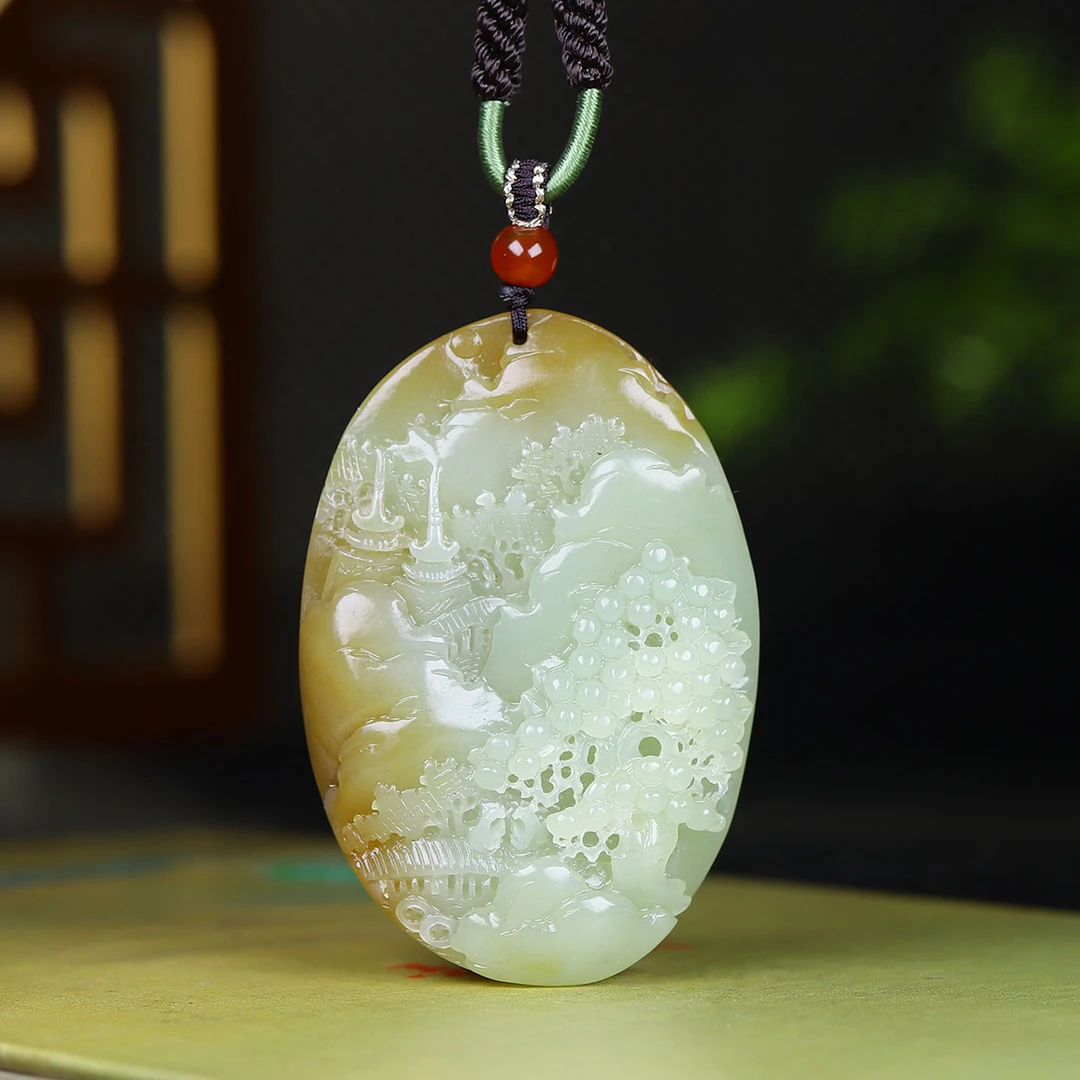 101331和田玉且末料山水挂件