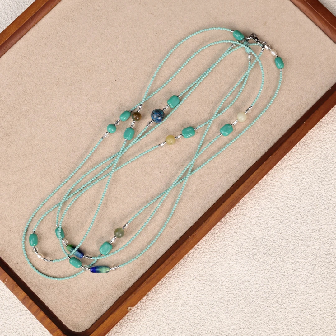 合金项链 LZ3875清水蓝松松凤凰松珠珠瑙瑙超细多层手链项链