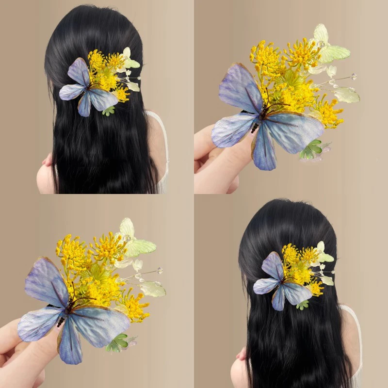 春日限定！森系花朵舞蝶发夹！半扎发汉服游玩拍照女新品盘发器女