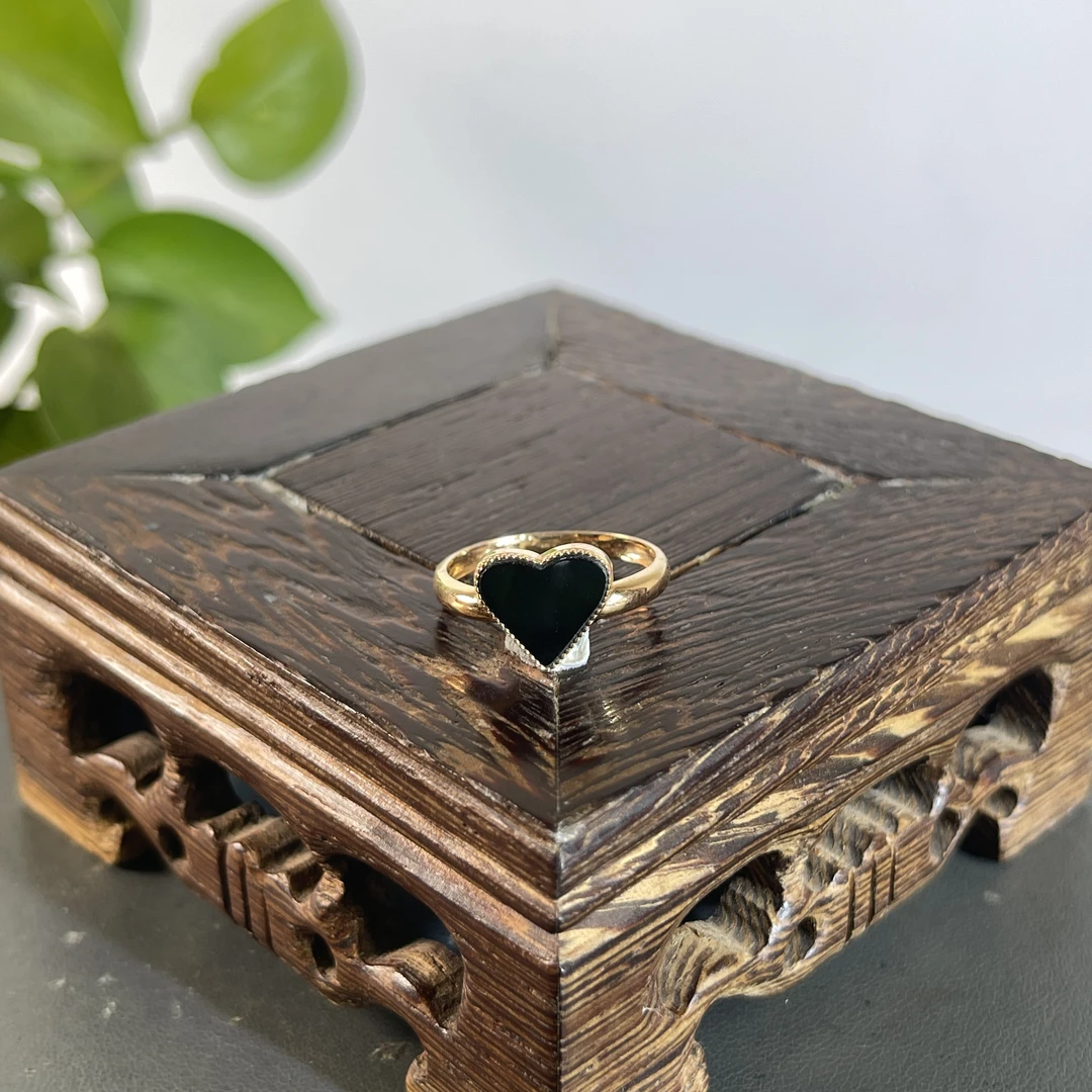 JSW05-123   黑色天然翡翠A货 黑-18K镶嵌翡翠戒指14#