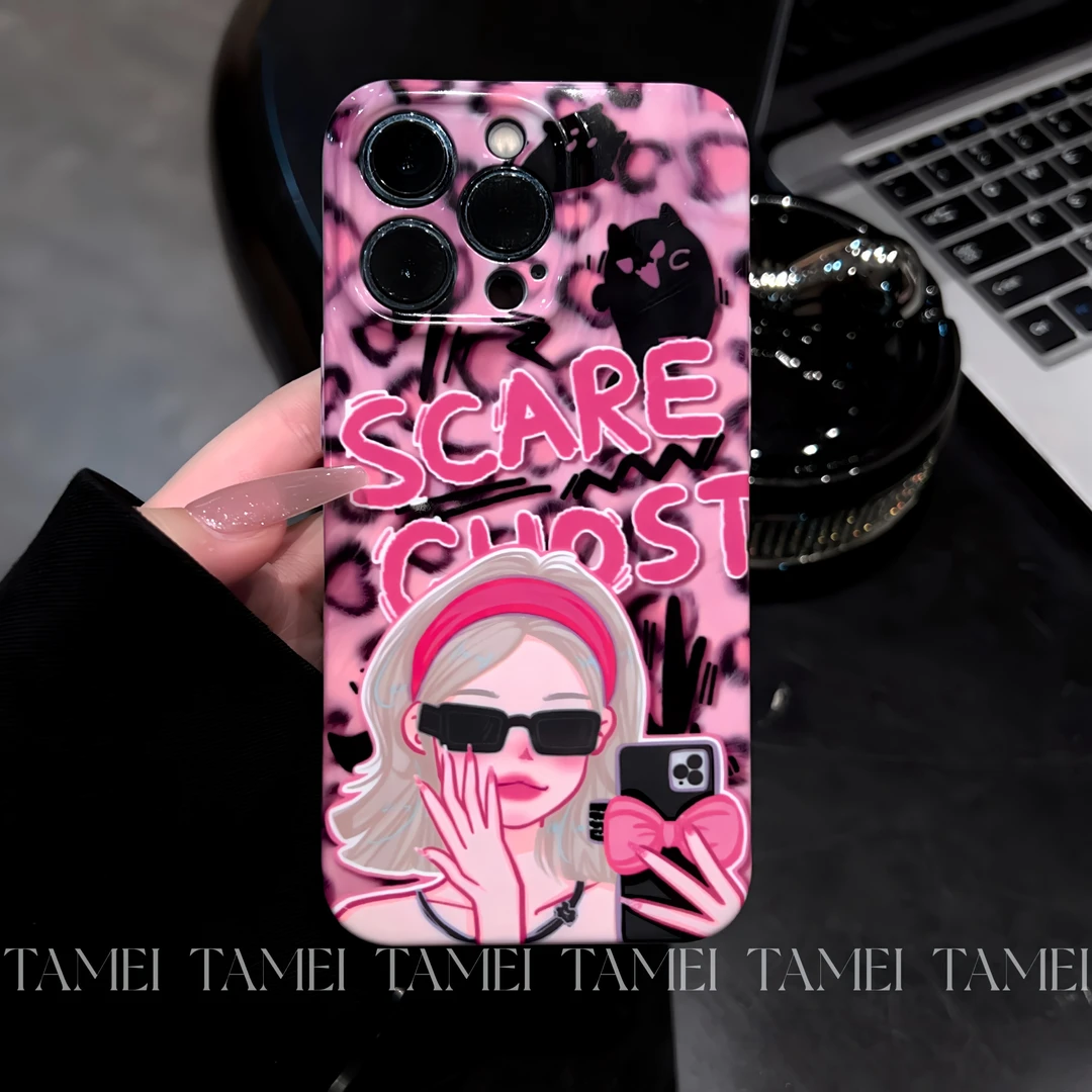 墨镜酷女孩软菲林适用苹果16/15手机壳iPhone13苹果14/12保护壳