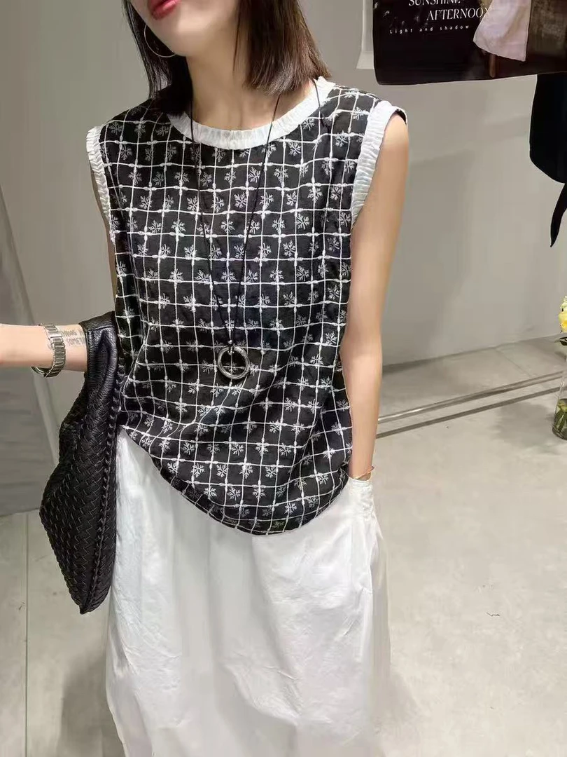 【罗罗严选】9938花边袖小花无袖上衣（福利款No退No换）慎拍