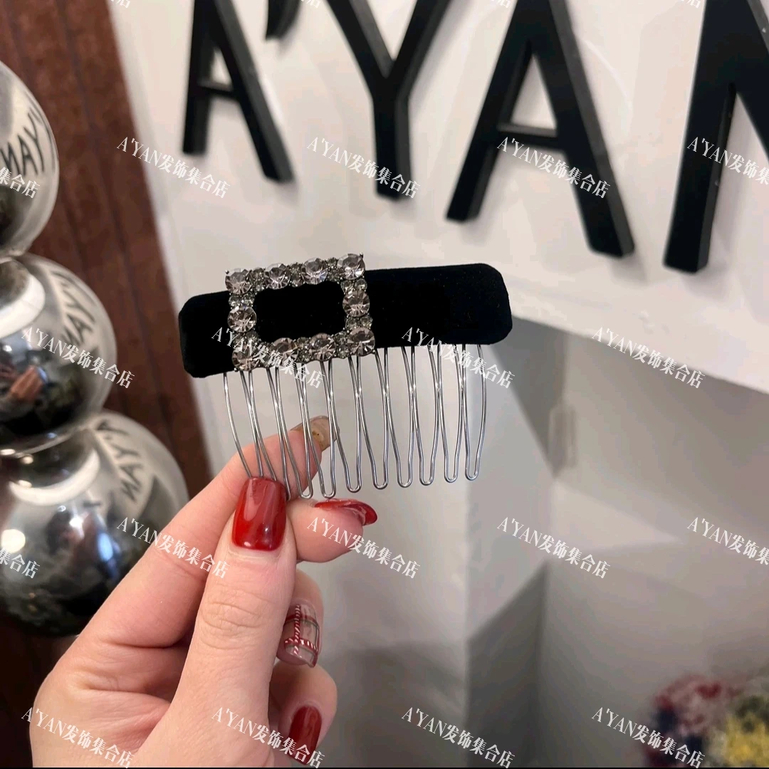 韩国进口丝绒方钻十齿倒插梳气质A183